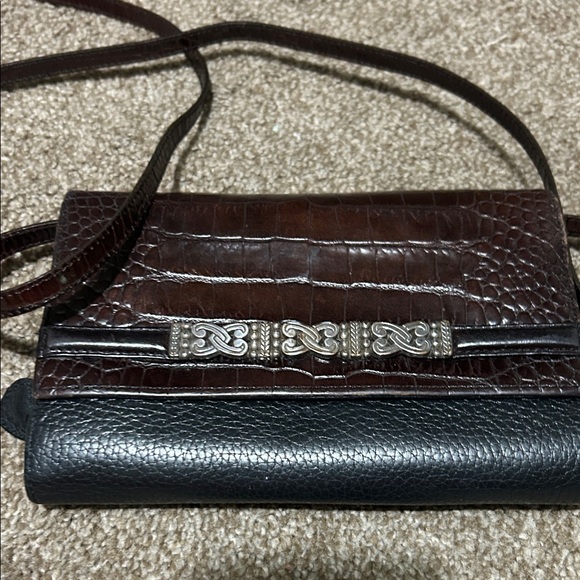 Brighton Handbags - Brighton Two-Toned Crocodile Embossed Leather Brown & Black Crossbody Bag